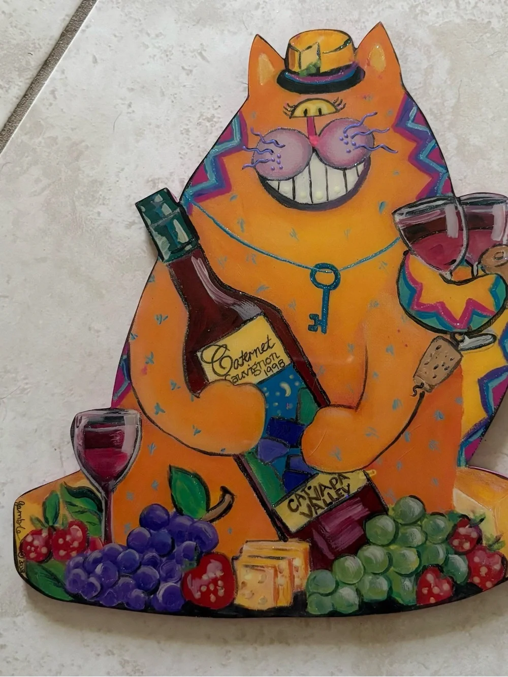 Wine Cat-O-Seur Wall Art Buggy Whip Studio Acrylic 10” X 8”